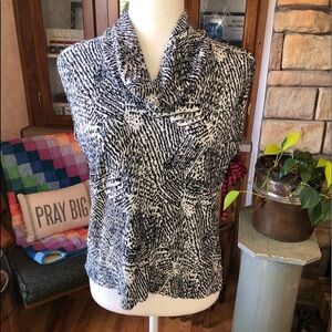 Pleat Pleat by Rafael size medium sleeveless cowl neck top black silver & white